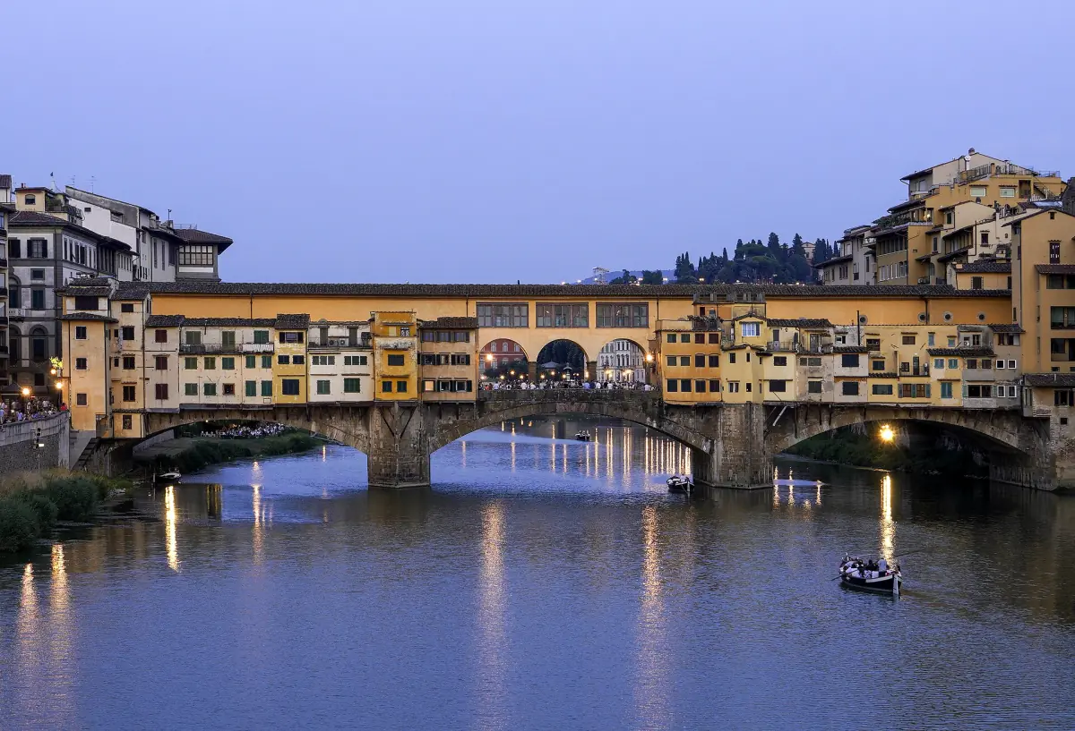 The Ponte Vecchio over the Arno at dusk